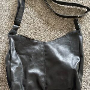 Black Vegan Leather Large Crossbody Bag - Adjustable Strap - Gold Hardware